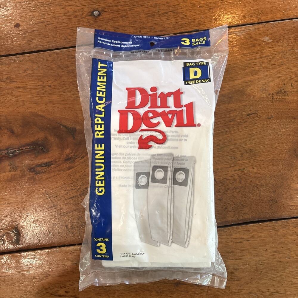 GENUINE Dirt Devil Type D Vacuum Bags 3 pack 3-670147-001
